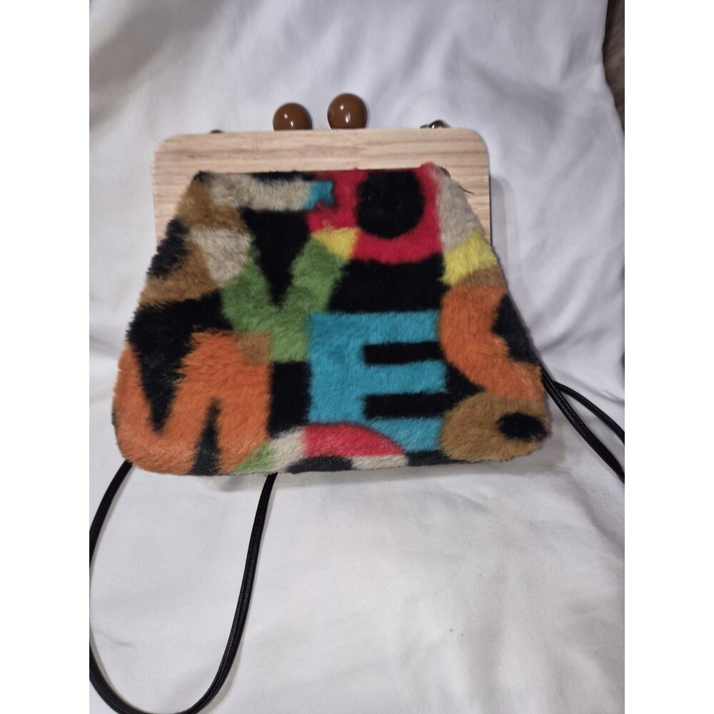 Novelty Corduroy Tote Handbag for Women Wooden Kiss Lock Faux Fur Crossbody Bag